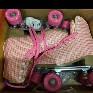 Pink Plaid Roller Skates
